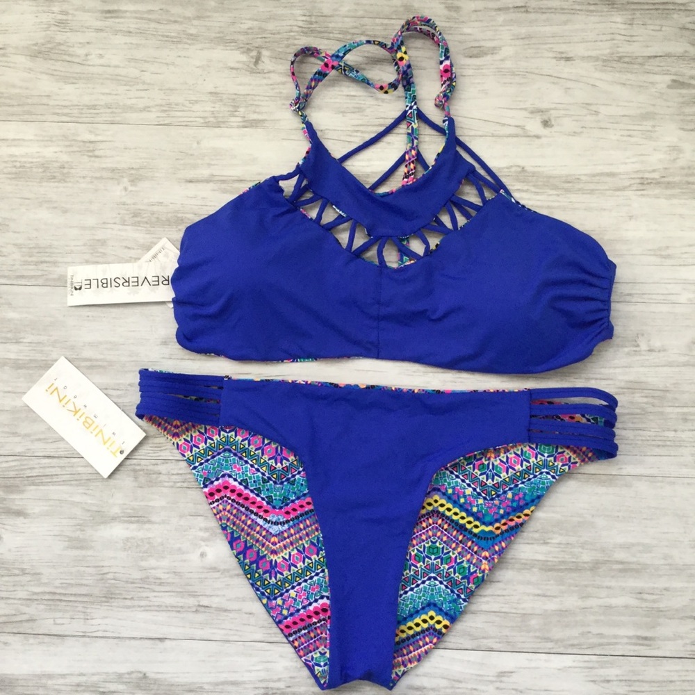 Reversible Multicolored & Blue Bikini Set - Picture 3 of 5